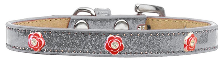 Red Rose Widget Dog Collar Silver Ice Cream Size 18